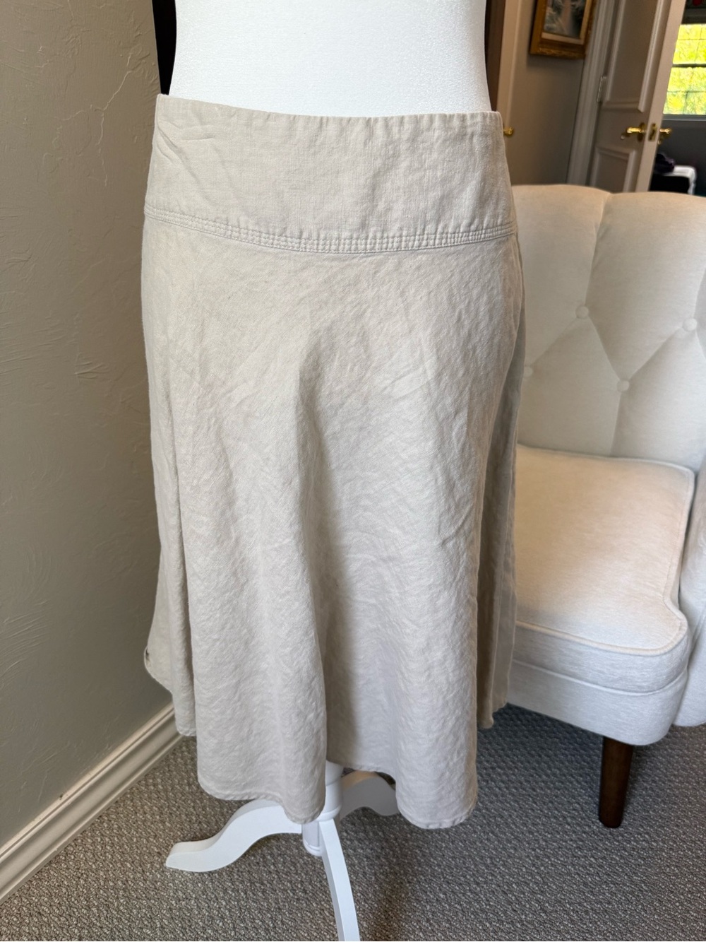Merona 100% Linen Skirt Size 12 Natural Beige A Line Midi Coastal